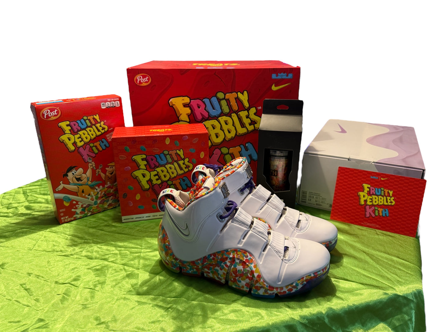 *FRIENDS & FAMILY* KITH NIKE FRUITY PEBBLES LEBRON 4 PROMO SAMPLE BOX SIZE 10.5