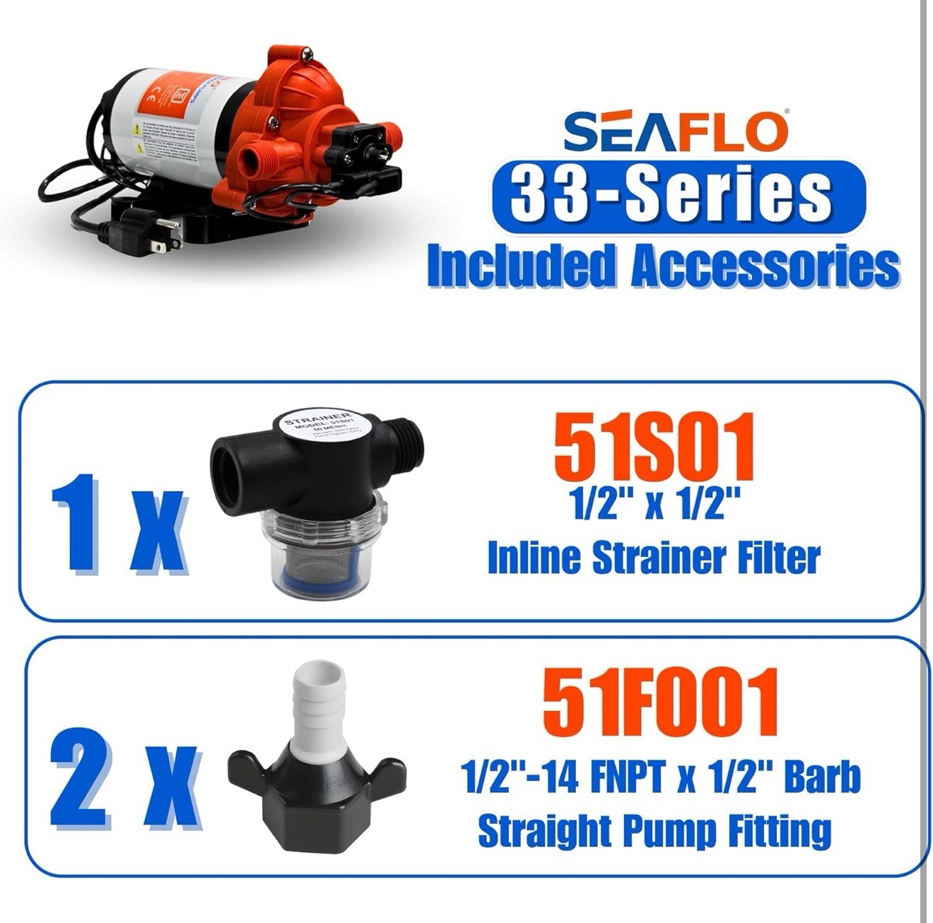 SEAFLO Water Pressure 12-V 3.0 GPM 33 Series Automatic Demand Diaphragm Pump