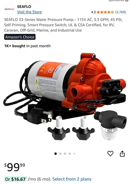 SEAFLO Water Pressure 12-V 3.0 GPM 33 Series Automatic Demand Diaphragm Pump