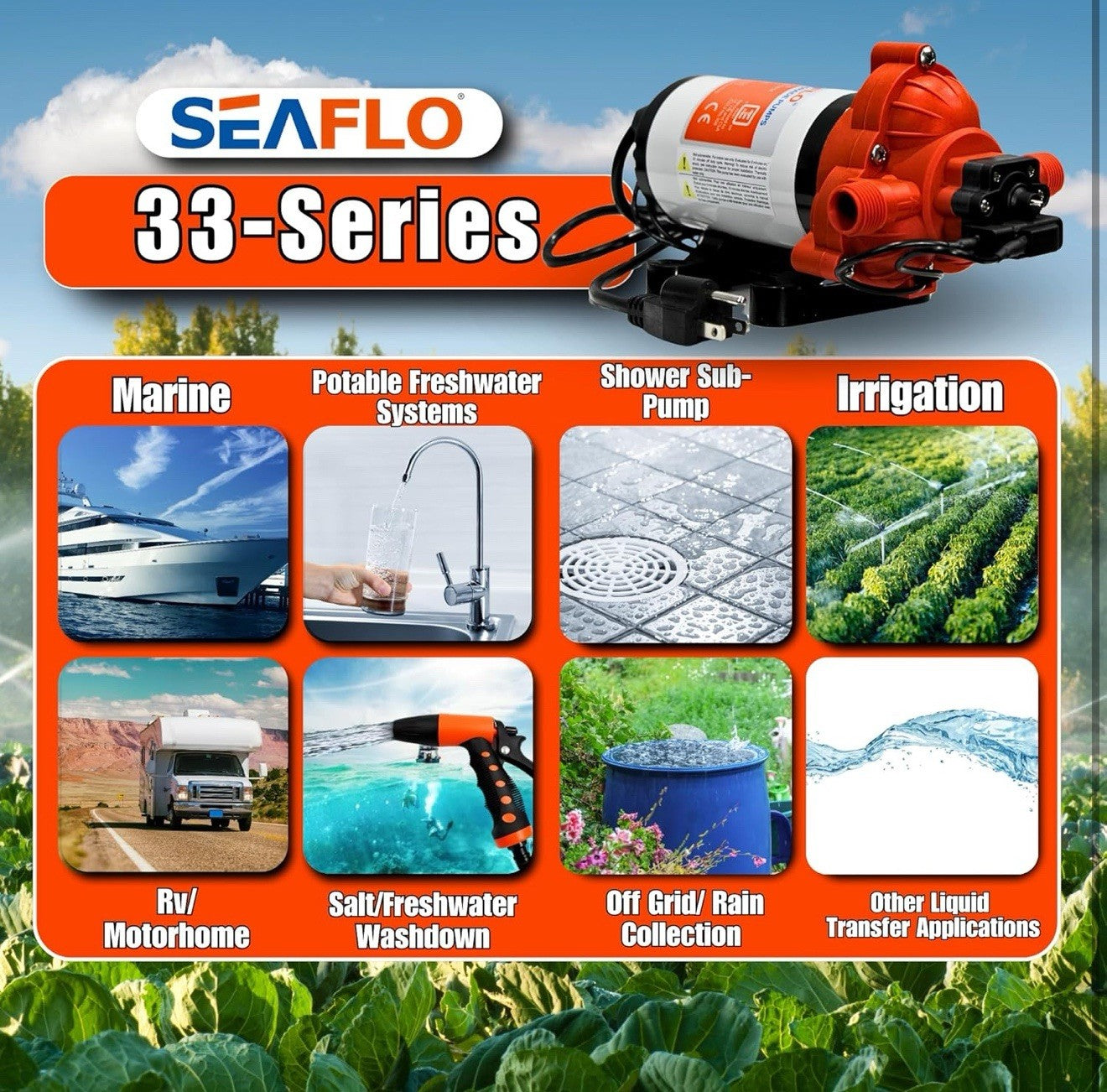 SEAFLO Water Pressure 12-V 3.0 GPM 33 Series Automatic Demand Diaphragm Pump