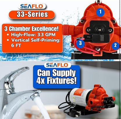 SEAFLO Water Pressure 12-V 3.0 GPM 33 Series Automatic Demand Diaphragm Pump